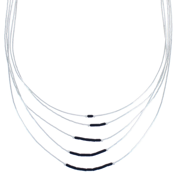 Onyx Liquid Sterling Silver 5-Strand Necklace BX120586