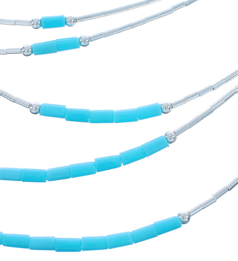 Blue Turquoise Liquid Sterling Silver 5-Strand Necklace BX120585