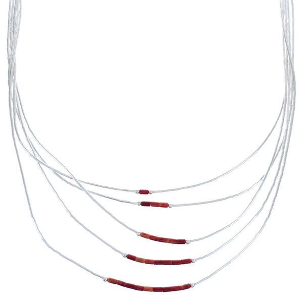 Red Oyster Shell Liquid Sterling Silver 5-Strand Necklace BX120588