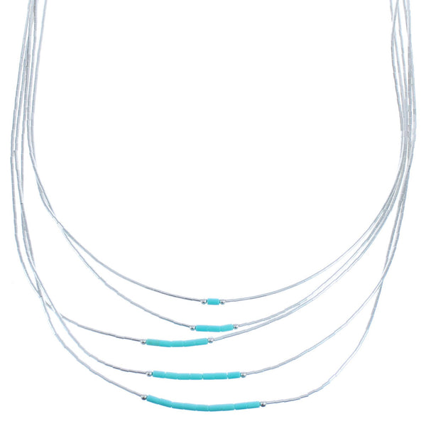 Green Turquoise Liquid Sterling Silver 5-Strand Necklace BX120587