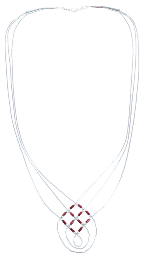 Hand Strung Liquid Silver Red Oyster Shell Basket Weave Necklace LS45RO