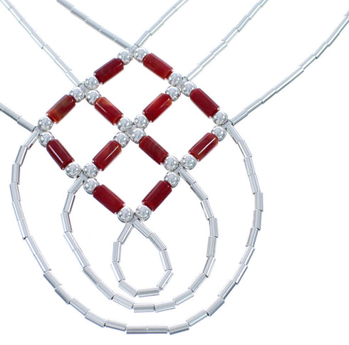 Hand Strung Liquid Silver Red Oyster Shell Basket Weave Necklace LS45RO
