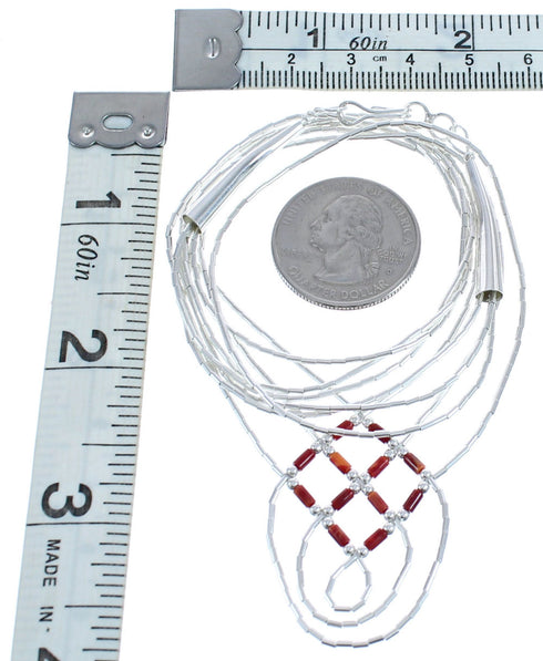 Hand Strung Liquid Silver Red Oyster Shell Basket Weave Necklace LS45RO