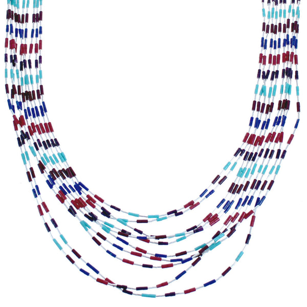 Authentic Liquid Silver 10-Strand Multicolor Bead Necklace BX120591
