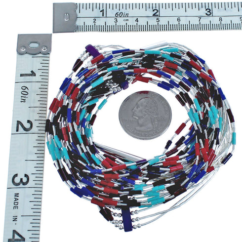 Authentic Liquid Silver 10-Strand Multicolor Bead Necklace BX120591