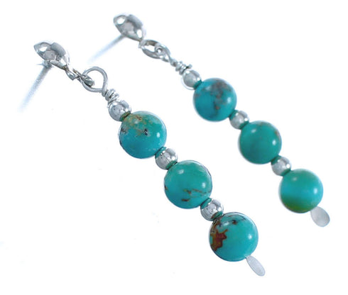 Southwestern Turquoise Sterling Silver Bead Post Dangle Earrings BX120605