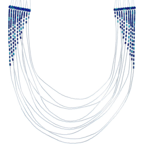 Azurite Liquid Sterling Silver Hand Strung Waterfall Necklace bx120664