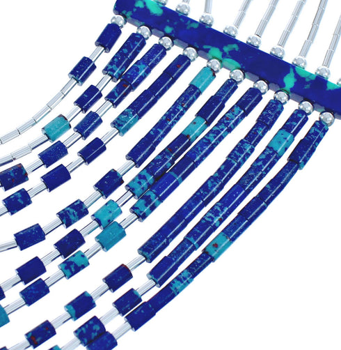 Azurite Liquid Sterling Silver Hand Strung Waterfall Necklace bx120664