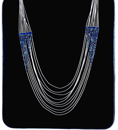 Azurite Liquid Sterling Silver Hand Strung Waterfall Necklace bx120664