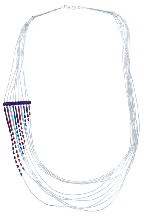 Multicolor Bead Liquid Silver Hand Strung Waterfall Necklace BX120665