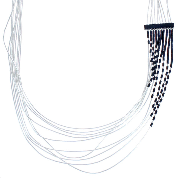 Onyx Liquid Sterling Silver Hand Strung Waterfall Necklace BX120666