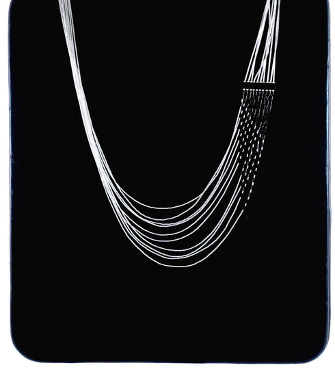 Onyx Liquid Sterling Silver Hand Strung Waterfall Necklace BX120666