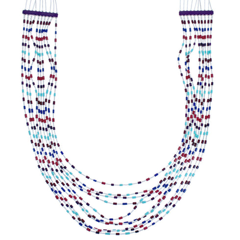 Multicolor Bead Liquid Silver Hand Strung 10-Strand Necklace BX120669