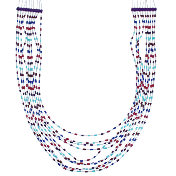 Multicolor Bead Liquid Silver Hand Strung 10-Strand Necklace BX120669