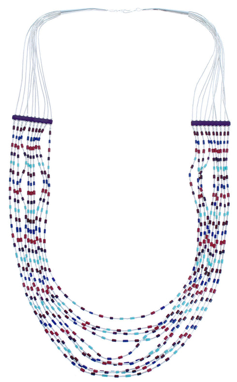 Multicolor Bead Liquid Silver Hand Strung 10-Strand Necklace BX120669
