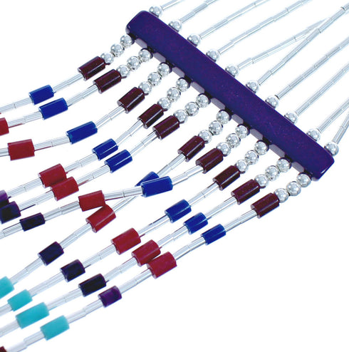 Multicolor Bead Liquid Silver Hand Strung 10-Strand Necklace BX120669