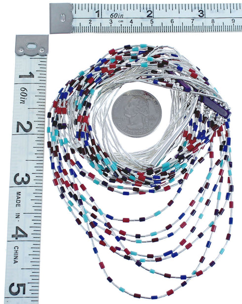 Multicolor Bead Liquid Silver Hand Strung 10-Strand Necklace BX120669