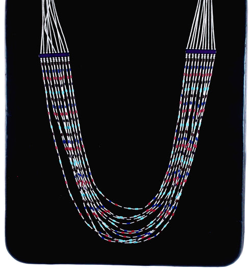 Multicolor Bead Liquid Silver Hand Strung 10-Strand Necklace BX120669