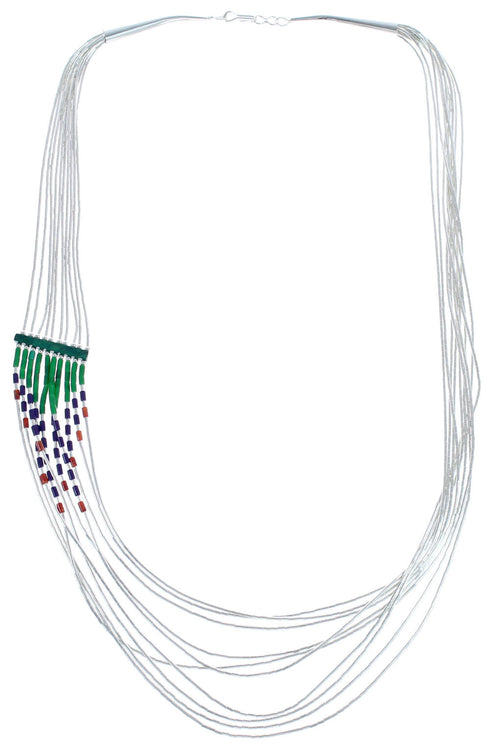 Multicolor Heishi Bead Liquid Silver Hand Strung Necklace BX120670