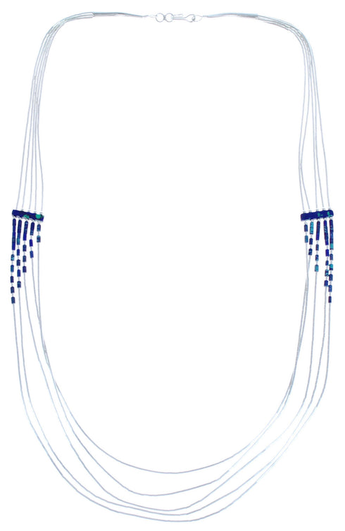 Azurite 5-Strand Bead Liquid Silver Hand Strung Necklace BX120671