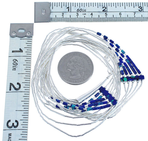 Azurite 5-Strand Bead Liquid Silver Hand Strung Necklace BX120671