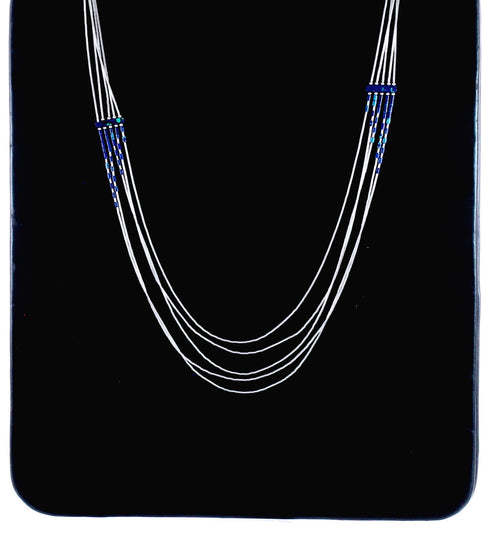 Azurite 5-Strand Bead Liquid Silver Hand Strung Necklace BX120671