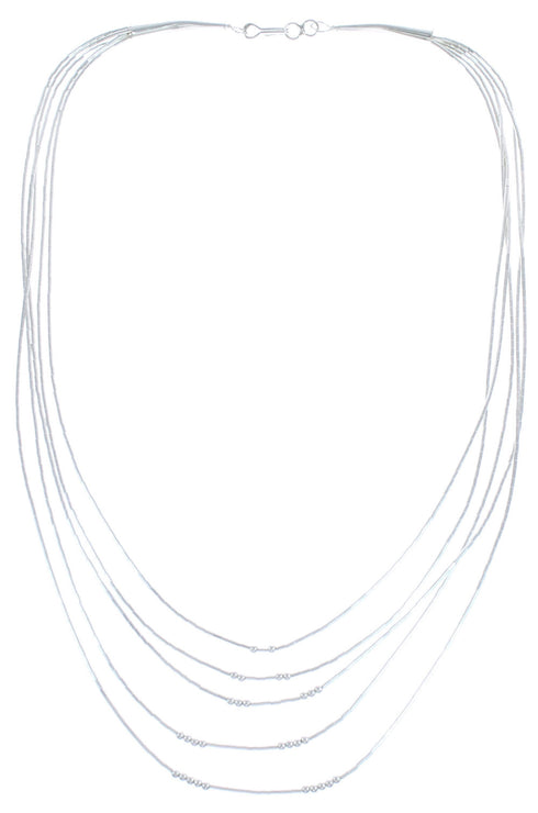 5-Strand Liquid Silver Bead Hand Strung Necklace BX120672