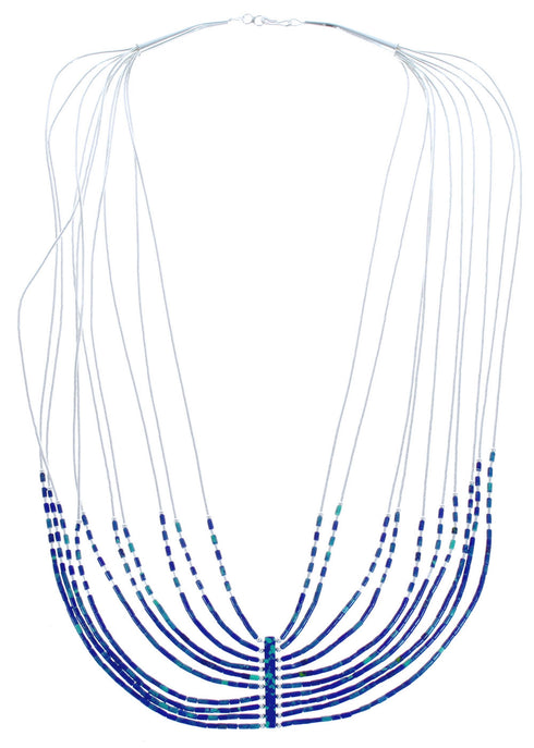10-Strand Bead Liquid Silver Hand Strung Azurite Necklace BX120676