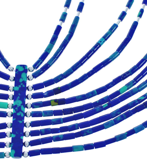 10-Strand Bead Liquid Silver Hand Strung Azurite Necklace BX120676