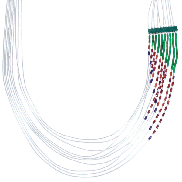 Malachite And Multicolor Heishi Liquid Silver Hand Strung Necklace BX120677