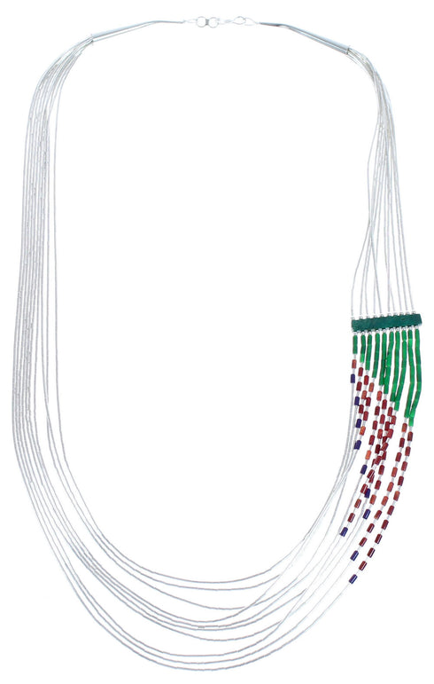 Malachite And Multicolor Heishi Liquid Silver Hand Strung Necklace BX120677