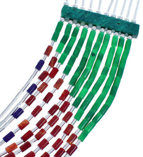 Malachite And Multicolor Heishi Liquid Silver Hand Strung Necklace BX120677