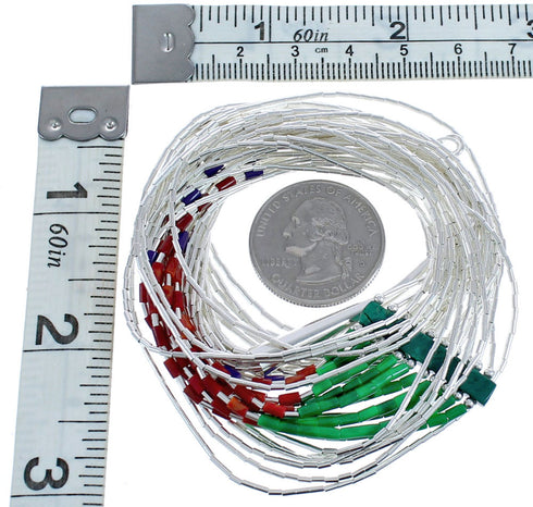 Malachite And Multicolor Heishi Liquid Silver Hand Strung Necklace BX120677