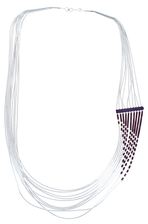 Sugilite And Brown Heishi Liquid Silver Hand Strung Necklace BX120678