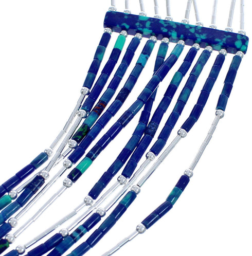 Liquid Silver Hand Strung Azurite 10-Strand Bead Necklace BX120679