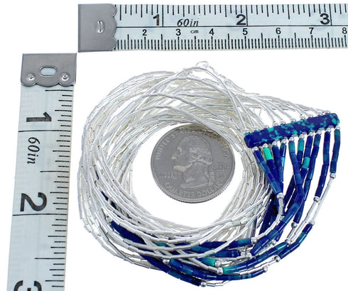 Liquid Silver Hand Strung Azurite 10-Strand Bead Necklace BX120679