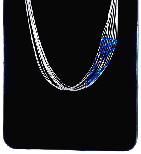 Liquid Silver Hand Strung Azurite 10-Strand Bead Necklace BX120679
