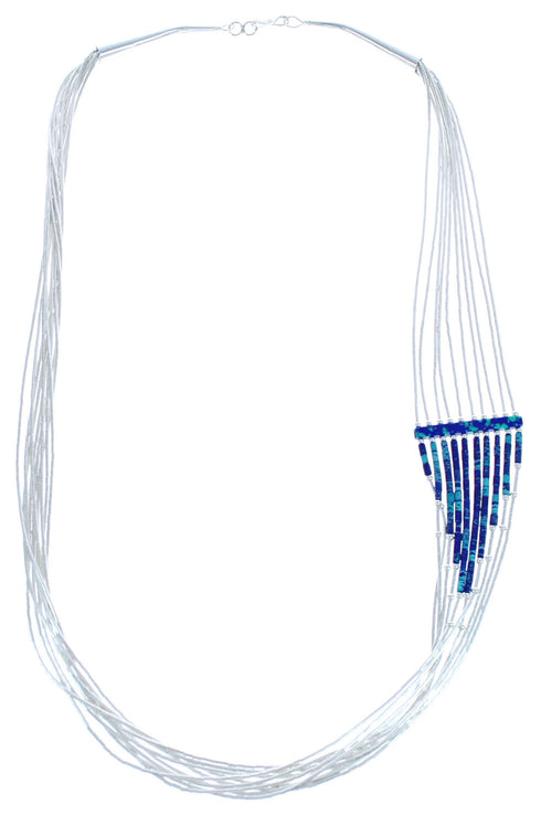 Genuine Liquid Silver Hand Strung Azurite 10-Strand Bead Necklace BX120680