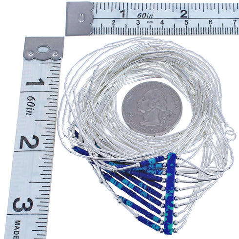 Genuine Liquid Silver Hand Strung Azurite 10-Strand Bead Necklace BX120680