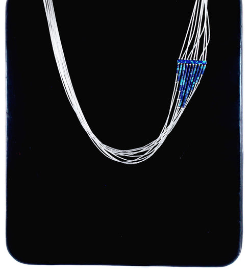 Genuine Liquid Silver Hand Strung Azurite 10-Strand Bead Necklace BX120680