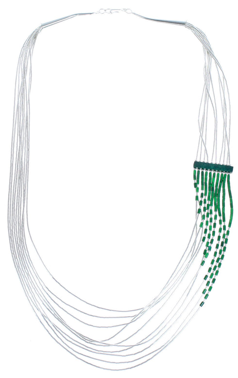 Malachite Heishi Liquid Silver Waterfall Hand Strung Necklace BX120682