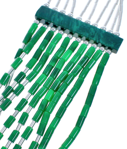 Malachite Heishi Liquid Silver Waterfall Hand Strung Necklace BX120682