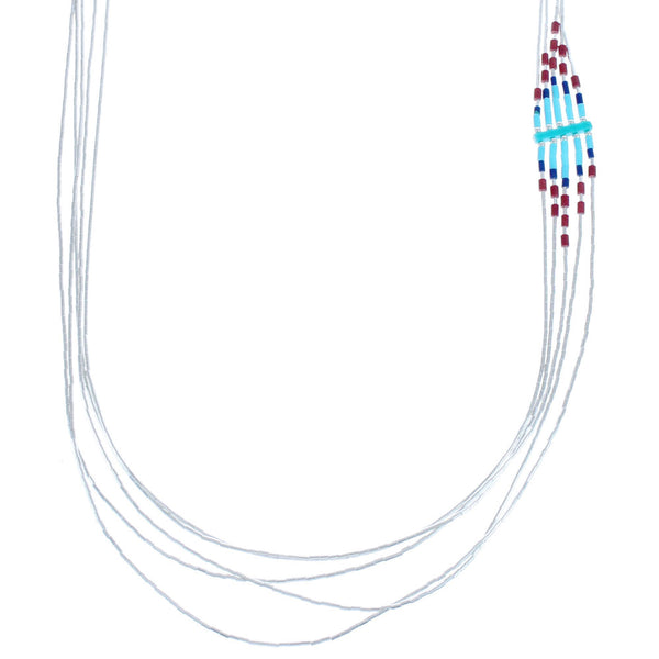 Turquoise And Multicolor Heishi Bead Liquid Silver Necklace BX120683