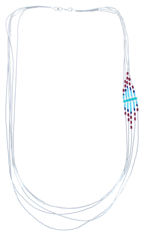 Turquoise And Multicolor Heishi Bead Liquid Silver Necklace BX120683