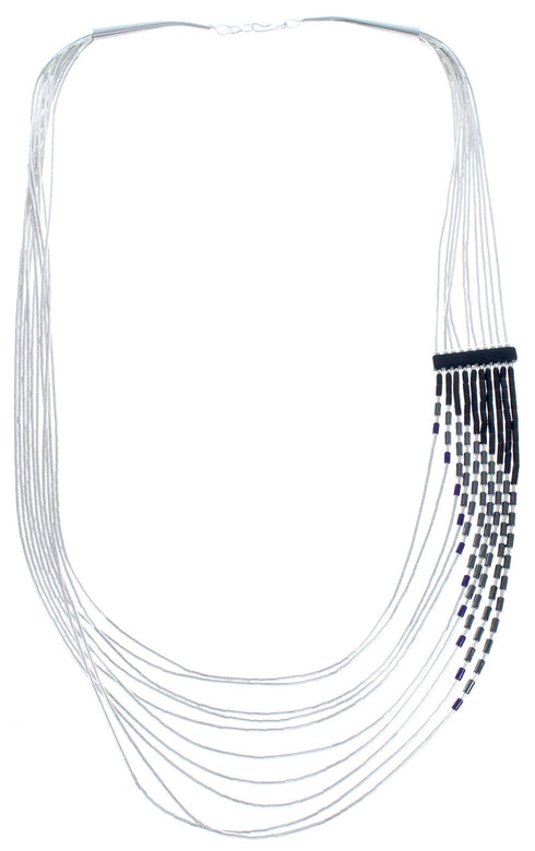 Onyx Sugilite Hematite Heishi Bead Liquid Silver Necklace BX120684