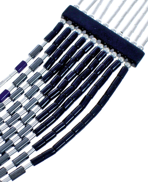 Onyx Sugilite Hematite Heishi Bead Liquid Silver Necklace BX120684