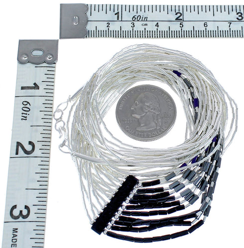 Onyx Sugilite Hematite Heishi Bead Liquid Silver Necklace BX120684