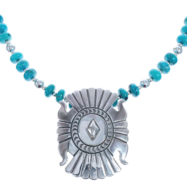 Turquoise Sterling Silver Native American Bead Necklace BX120466