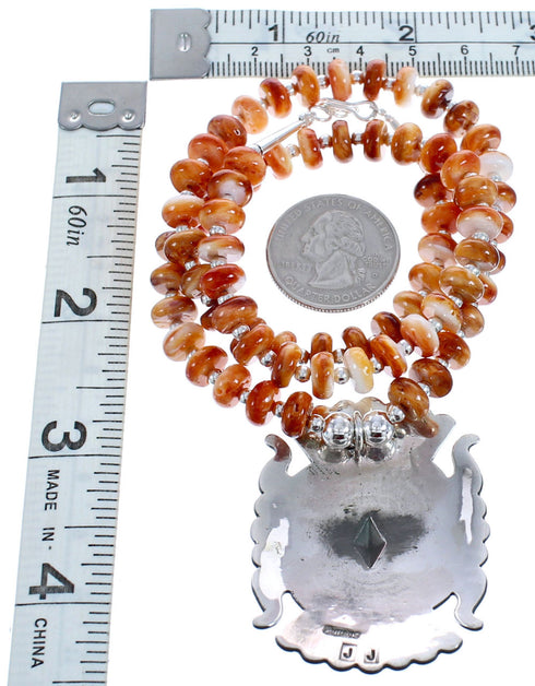 Navajo Sterling Silver Orange Oyster Shell Bead Necklace BX120473