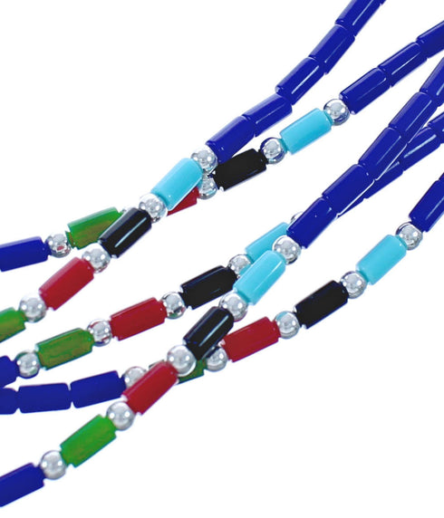 Liquid Sterling Silver Lapis Multicolor 5-Strand Necklace BX120731